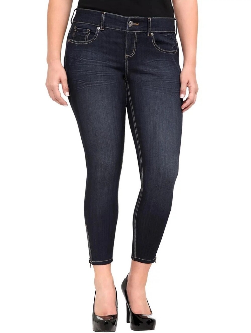Torrid Ankle Skinny Jeans Dark Wash Zipper High Rise Stretch Cropped